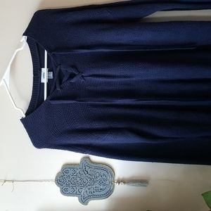 Navy Knit Front Lace Up Sweater